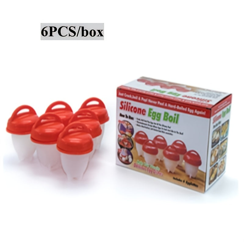 Set of 6 Red Silicone Egg Poachers - Non-Stick, Heat-Resistant, Shellless Hard Boiled Egg Cooking Cups with Lids, Ideal for Fast Breakfast Preparation, Poaching