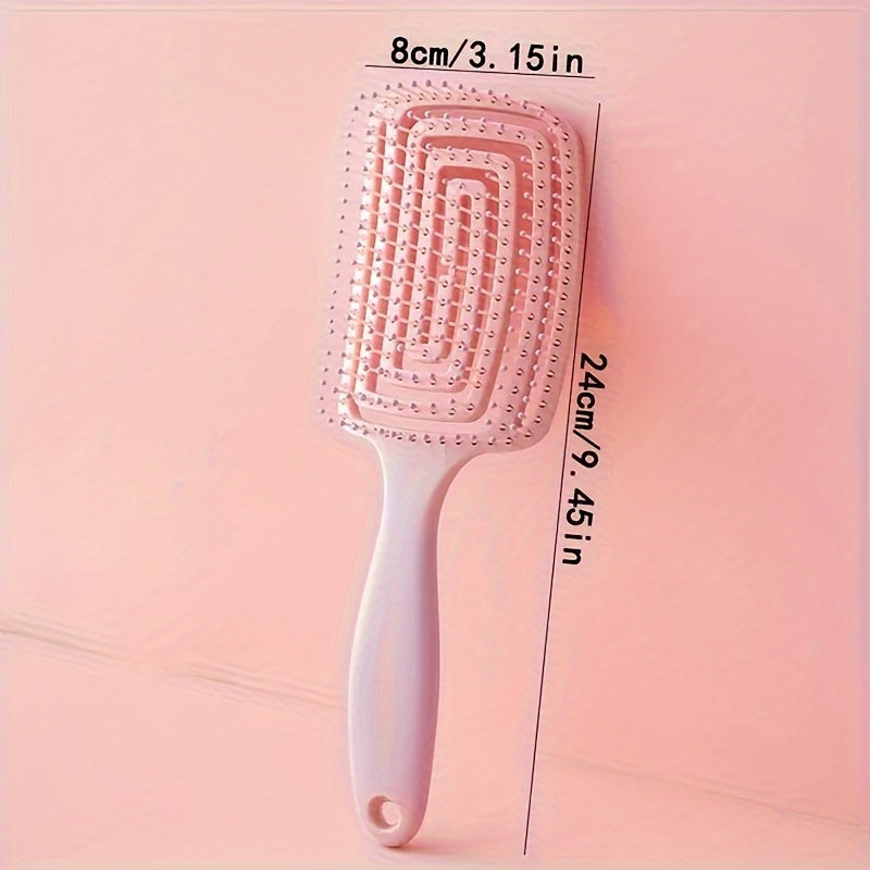 Large curved comb with rubber bristles for volume and scalp massage.