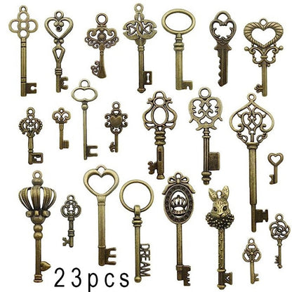 Set of 23pcs Vintage Skeleton Keys in Antique Bronze Style.