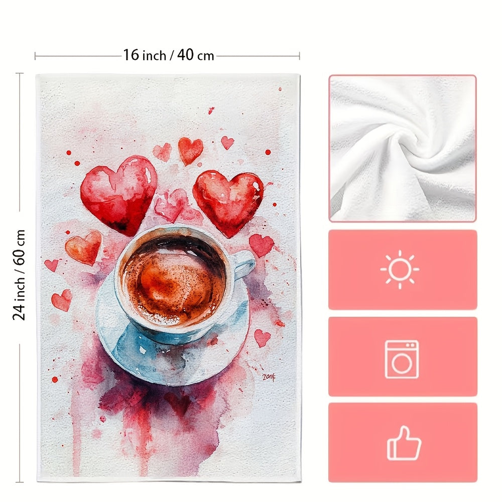 Pair of 2 Super Soft Kitchen Towels, Ideal for Valentine's Day or Anti-Valentine's Day, Created for Coffee Lovers. These Absorbent Dish Towels are Perfect for Holiday Decorating, Can be Easily Washed in the Machine, and Measure 40.64x60.96 cm.