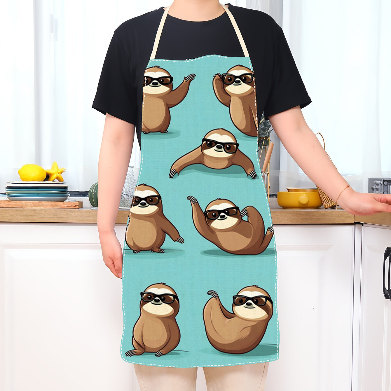 This kitchen apron is perfect for both men and women, featuring a unique animal cartoon print on breathable linen material. The fabric is waterproof, oil-resistant, and stain-resistant, making it easy to clean. Combining style with functionality, this