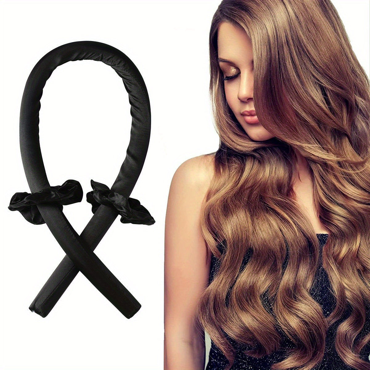 Set of 3 no-heat curling heads for long hair, including overnight and lazy curling options