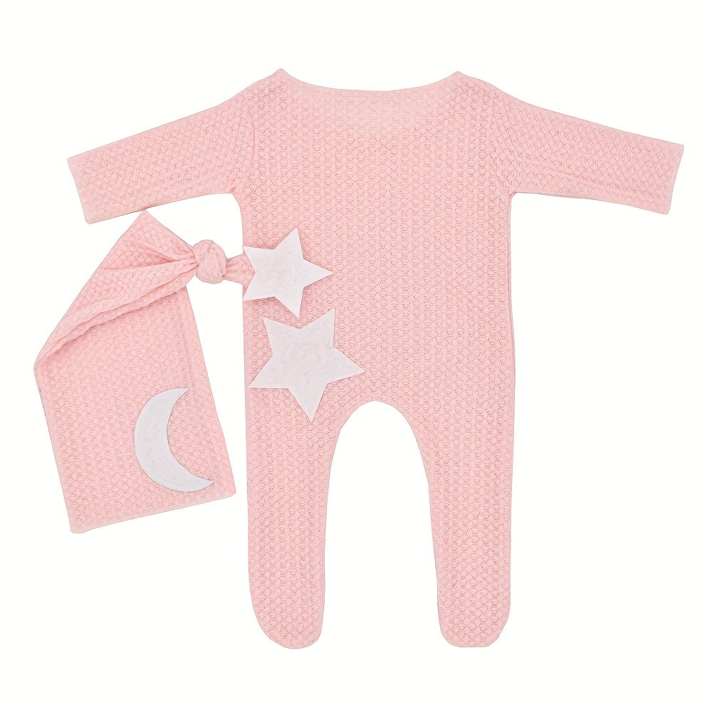 Get a set of two adorable Baby Stars And Moon Decoration Knitted Jumpsuits, complete with matching Long Tail Hats. Perfect for capturing precious photos as Photography Props, or for dressing up in Studio Outfits. Makes a great gift for Christmas