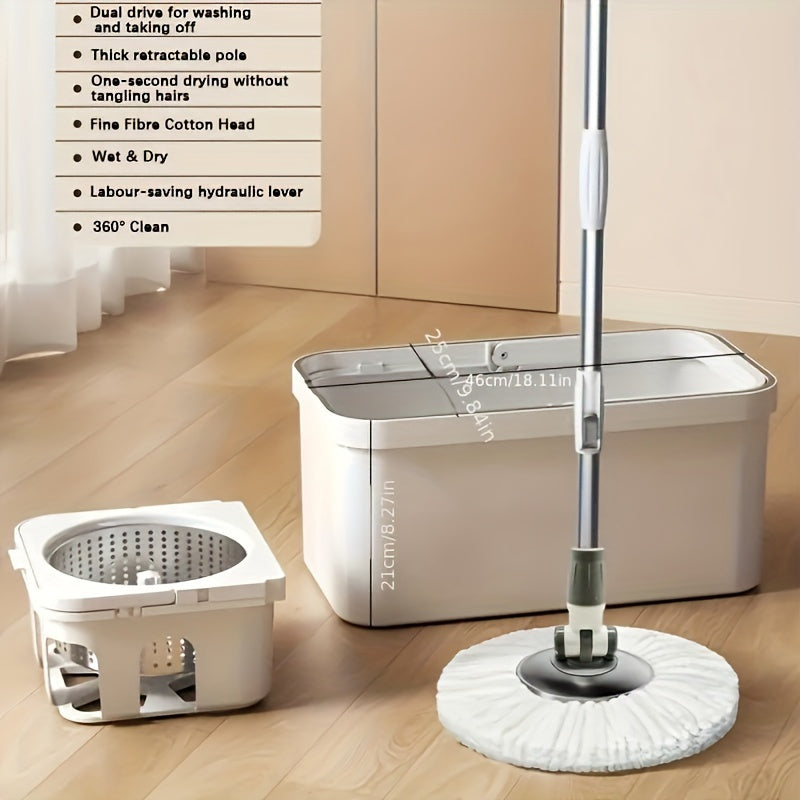 Get ready for the 2024 Rotating Mop and Bucket Set! This convenient kit includes one set of mop cloths, eliminating the need for hand washing. With a divided bucket for cleaning mud and a rotating floor mop, this tool is perfect for dry and wet use on