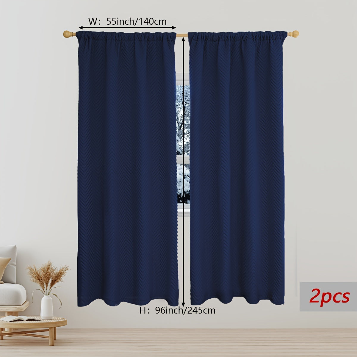 Stay warm and cozy this winter with our 2-piece set of thick curtains. These soundproof and windproof blackout drapes feature a stylish geometric twill weave and are made from 100% polyester. They are designed with a rod pocket and can also be hung using