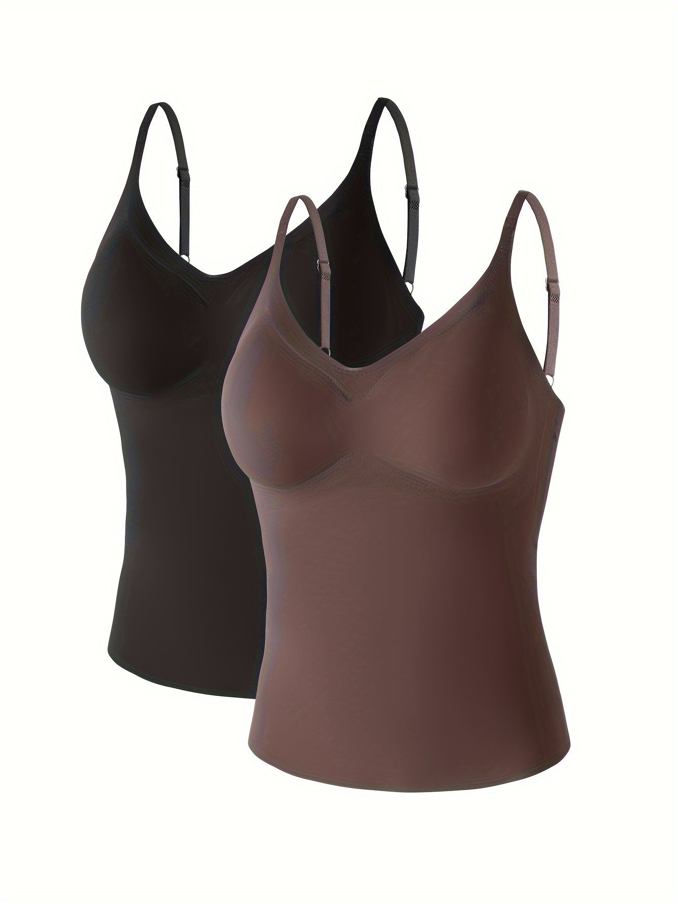 2 Women's Seamless Camisoles with Built-In Bra Pads - Purple Coffee & Black, Nylon Blend, Versatile and Comfortable Inner Wear