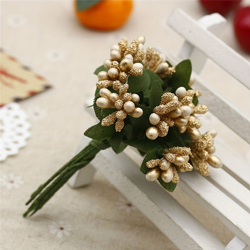 Collection of 36 artificial pearl flowers with foam fruits for creating candy gift boxes, DIY flower wreaths, and vase decorations.