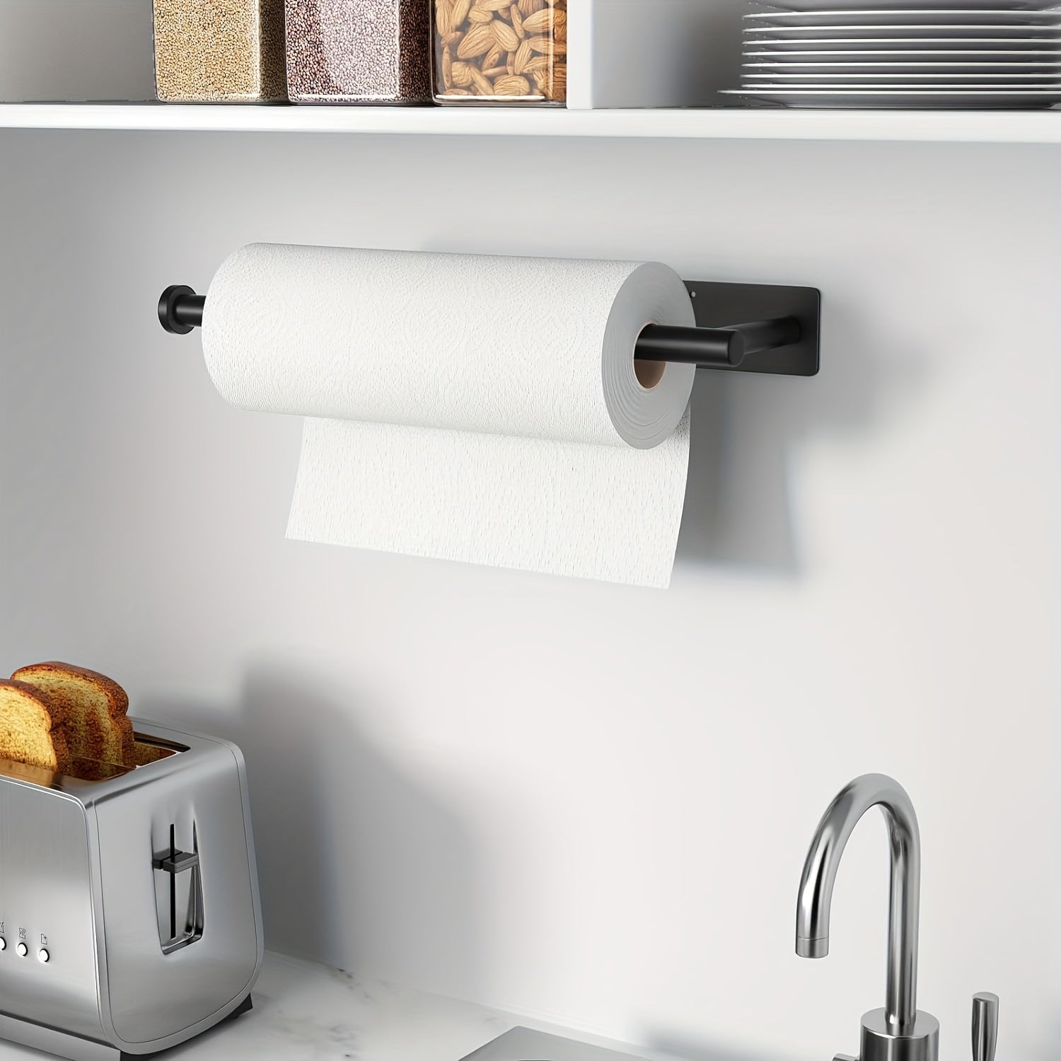 Elegant Black Stainless Steel Paper Towel Holder - Choose Between Wall-Mounted, Self-Adhesive, or Drill Installation for Convenience in the Kitchen or Bathroom