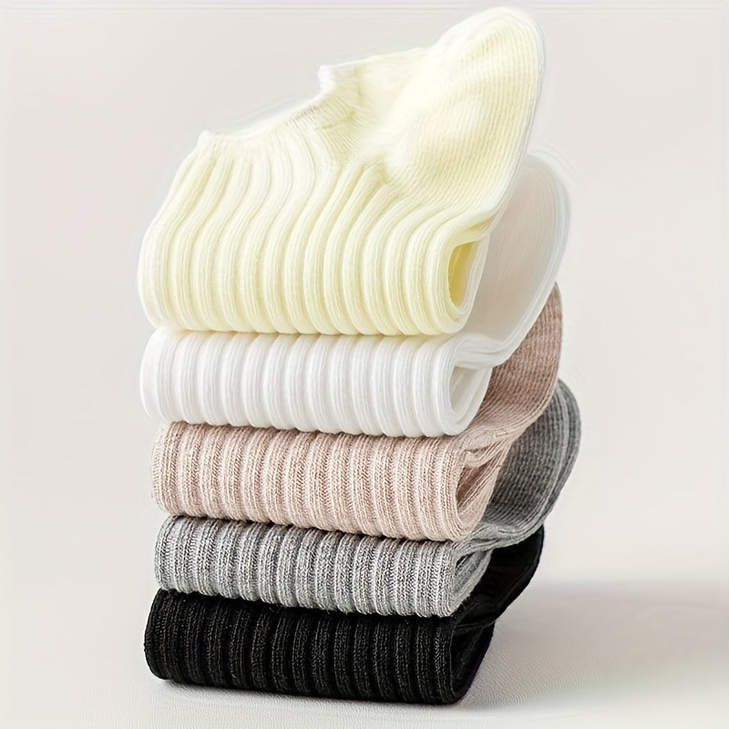 5 pairs of solid color low cut invisible socks for women, simple and breathable