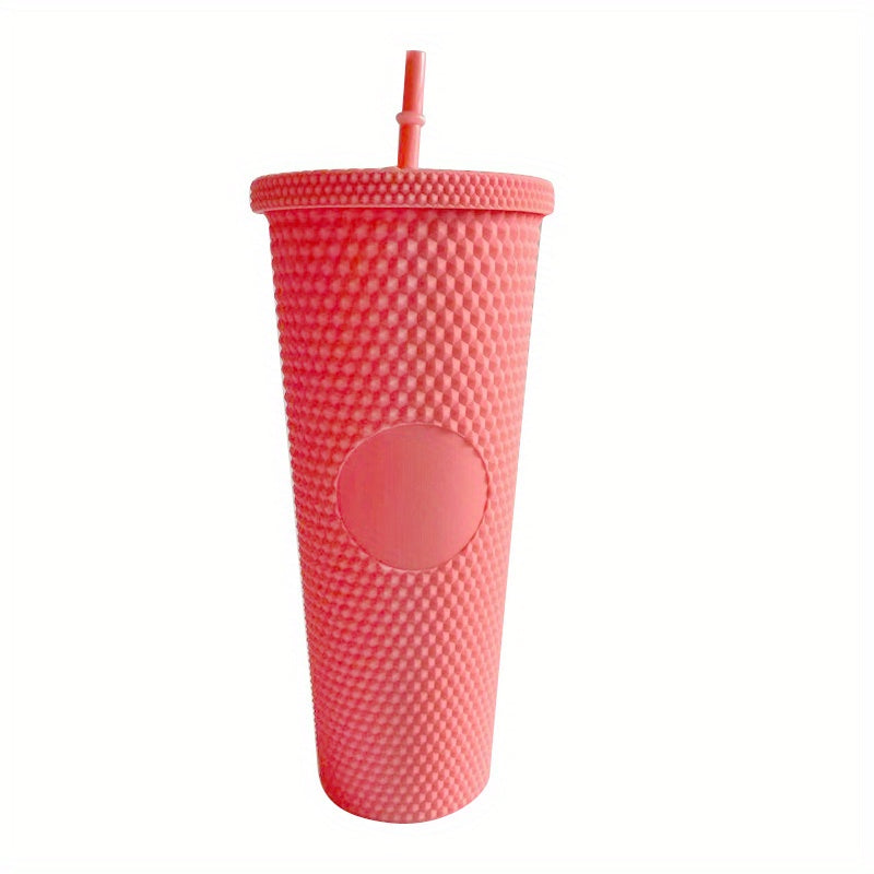 1pc studded cup with lid and straw, 24oz matte cups, BPA-free tumbler, shiny plastic water cup, double-layer water bottle, reusable vent cup, drinkware, home kitchen items, birthday gift