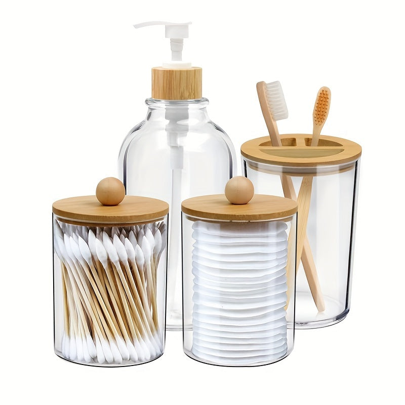 Set of 4 bamboo bathroom accessories for boho-themed home decor