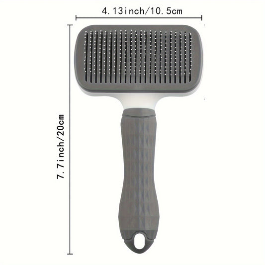 1pc Easy-Clean Pet Grooming Brush for Dogs & Cats - Gentle deshedding massage comb with one-click hair removal, plastic handle, ideal for loose undercoat, dog grooming.