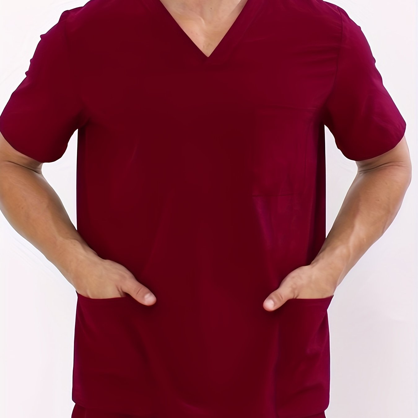 Men's Summer V-Neck Workwear Set: Short Sleeve Shirt & Pants