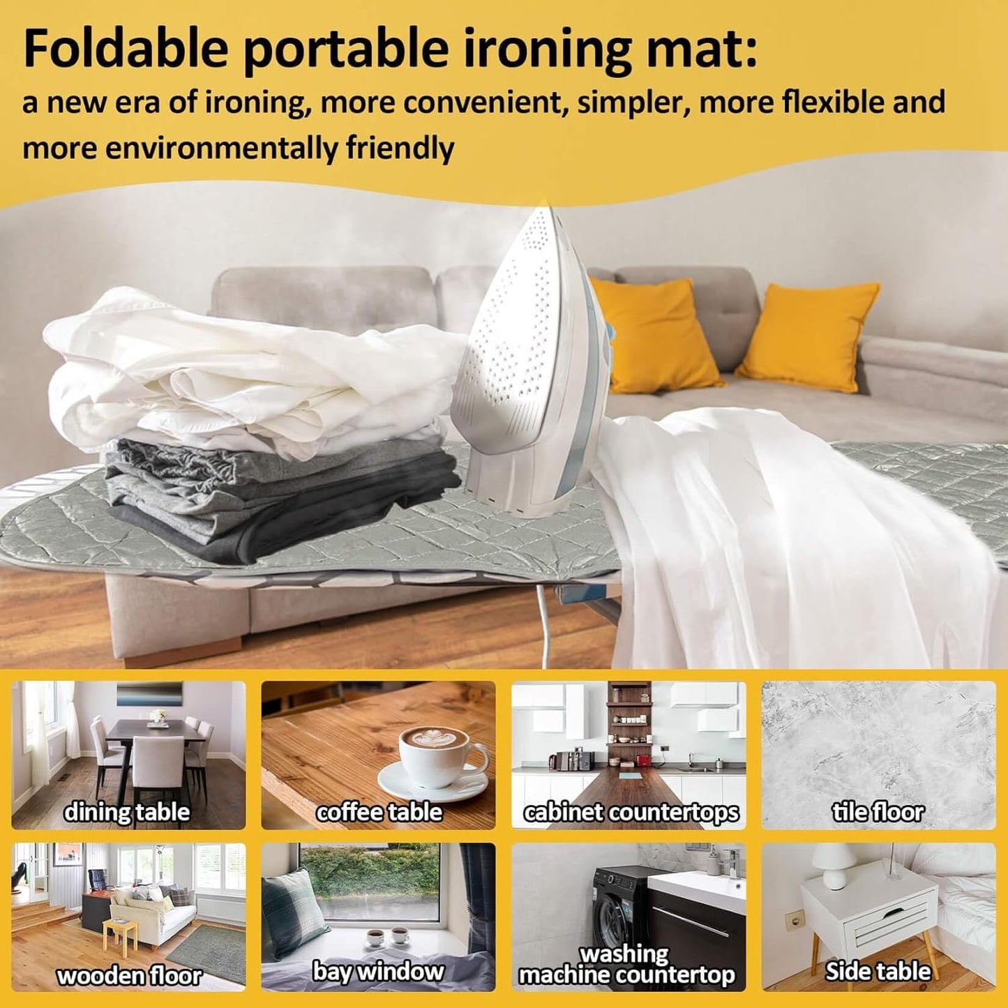 Portable Ironing Mat that does not require electricity, featuring a reusable heat-resistant cloth for pressing shirts and garments on-the-go. No need for an ironing board or plate, making it convenient for travel and home use.