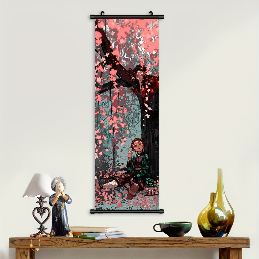 Plastic hanging painting featuring Slayer canvas poster, depicting a cartoon figure for home decoration in various rooms. Also suitable for restaurant, bar, and office wall decor, with Japanese anime character artwork.