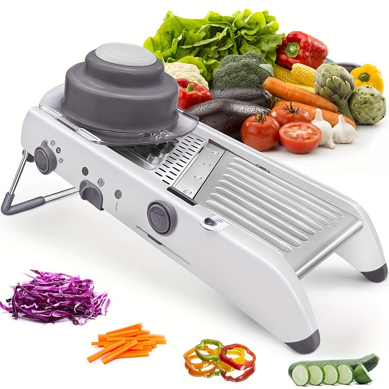 Get your hands on the 1pc Premium Stainless Steel Vegetable Chopper! This multifunctional manual food processor comes equipped with curved blades for effortless slicing, dicing, and shredding. Perfect for tackling all your favorite ingredients