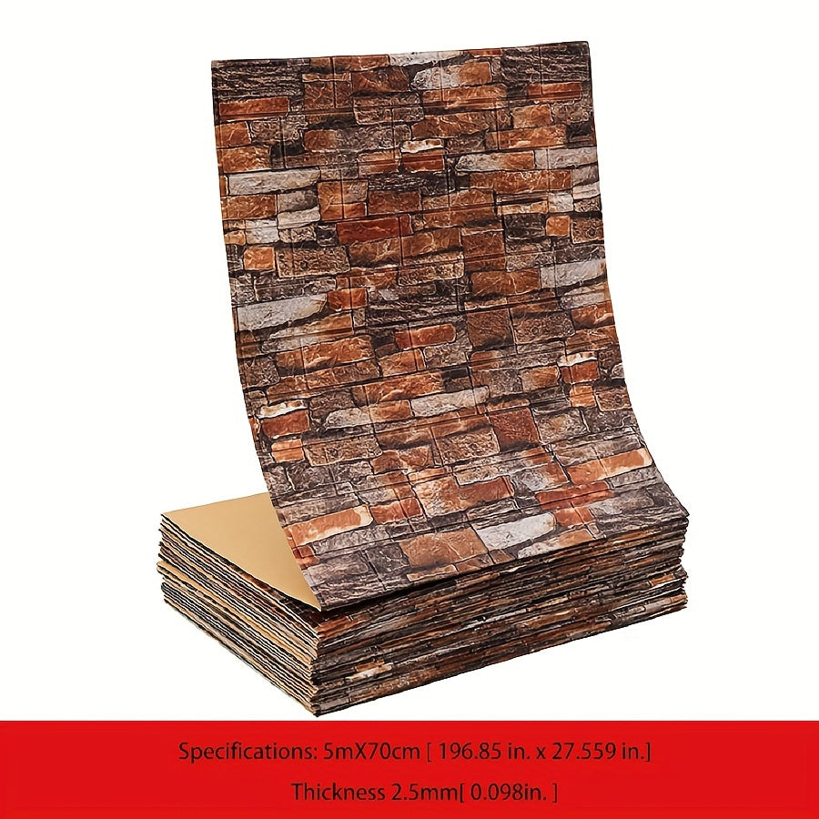 3D Brick Wallpaper: Peel & Stick, Waterproof, Self-Adhesive Contact Paper for Home Decor - 69.85cm x 16.4' Roll.