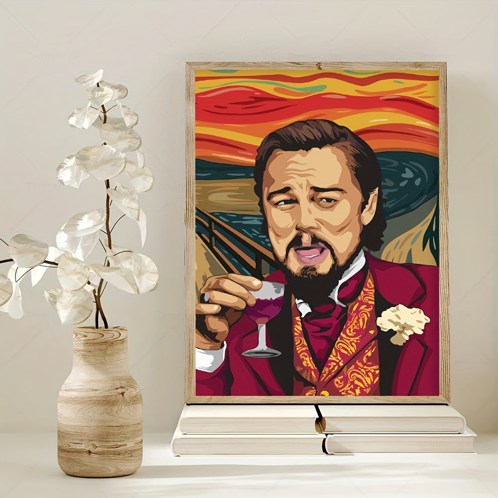 Canvas poster featuring modern art inspired by the movie "The Scream" with a classic Leo painting. Ideal gift for any room, fall decor option. Frame not included.