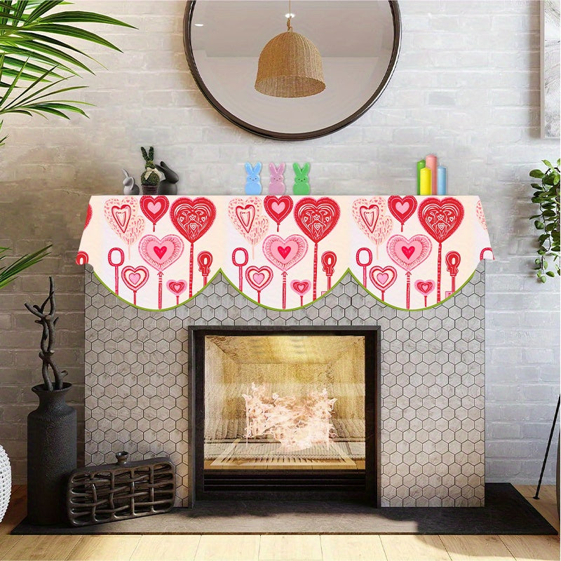 Valentine's Day Fireplace Scarf Cover for Home Decor, Love Heart Design, 49.78cm x 199.9cm, Polyester Material, No Electricity Required - Perfect for Living Room Fireplace or Window Decoration