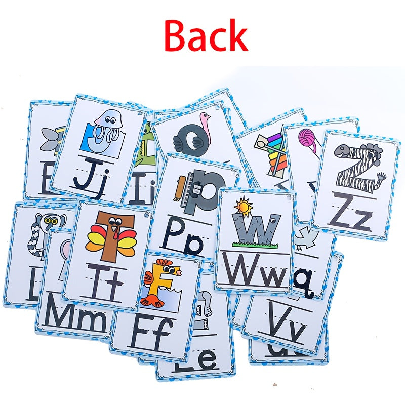 Flash Cards Set containing 26 Letters for Phonics, printed with high-quality Soybean Ink, Waterproof Membrane, Ideal for Word Memory Learning for Kids.