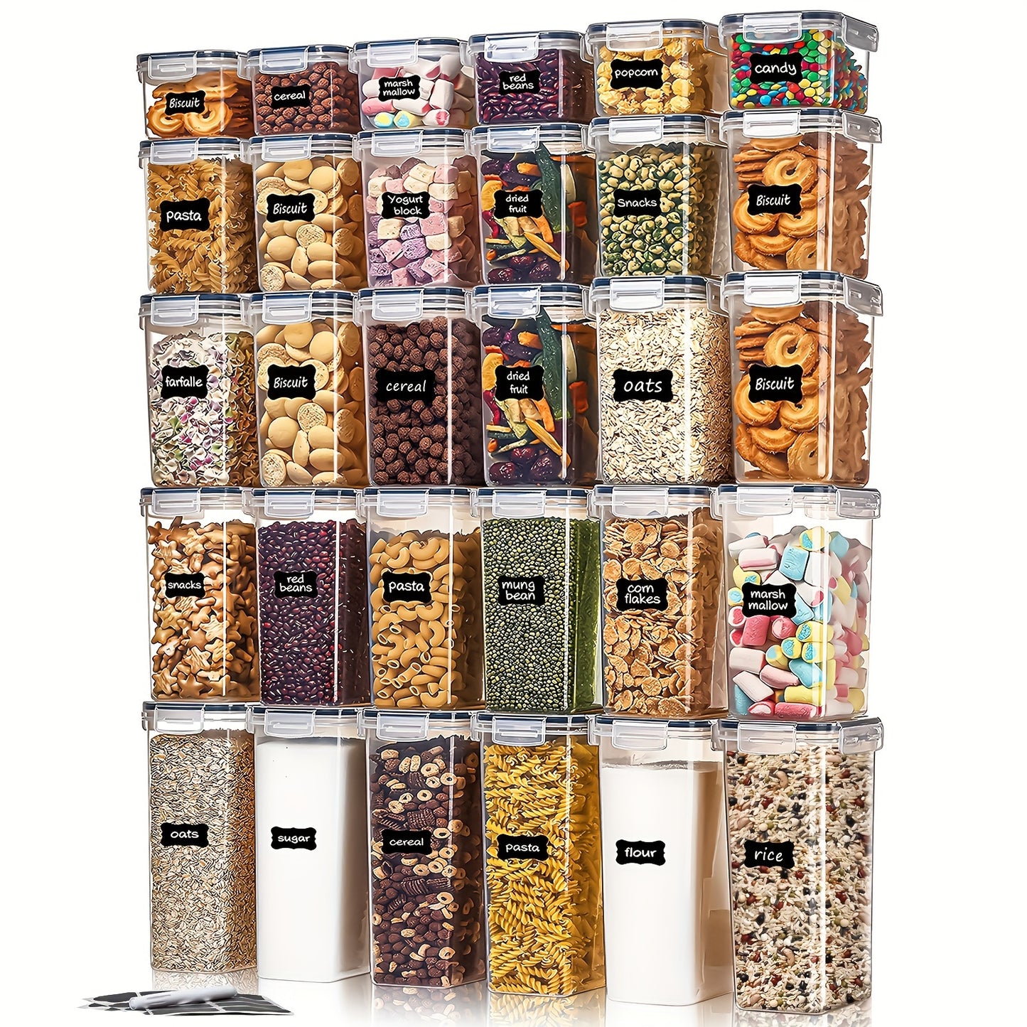 30pcs Airtight Food Storage Containers for RV Kitchen Pantry Organization and Storage, BPA-Free, Plastic Storage Canisters with Lids - Flour & Sugar. Suitable for home use.