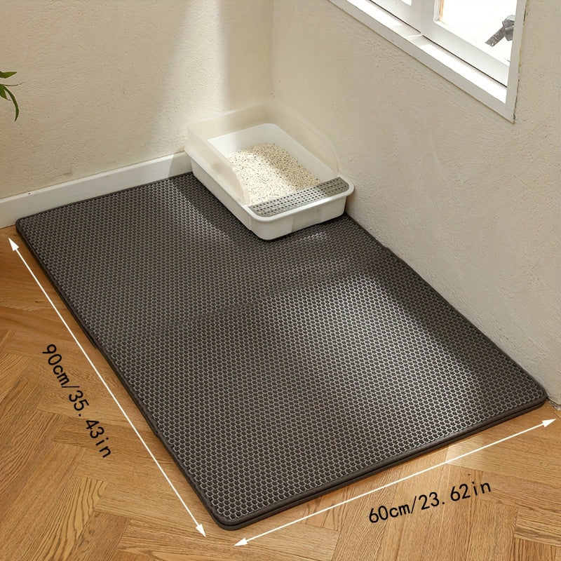 Sturdy, large dual-layer cat litter mat made of EVA material for easy cleanup and anti-splash, ideal for indoor litter boxes.