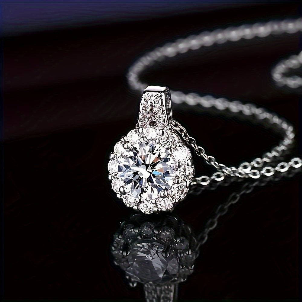 Stylish Vintage Pendant Necklace featuring a 2 Carat Moissanite and Synthetic Crystal - Ideal for Valentine's Day or adding Everyday Elegance