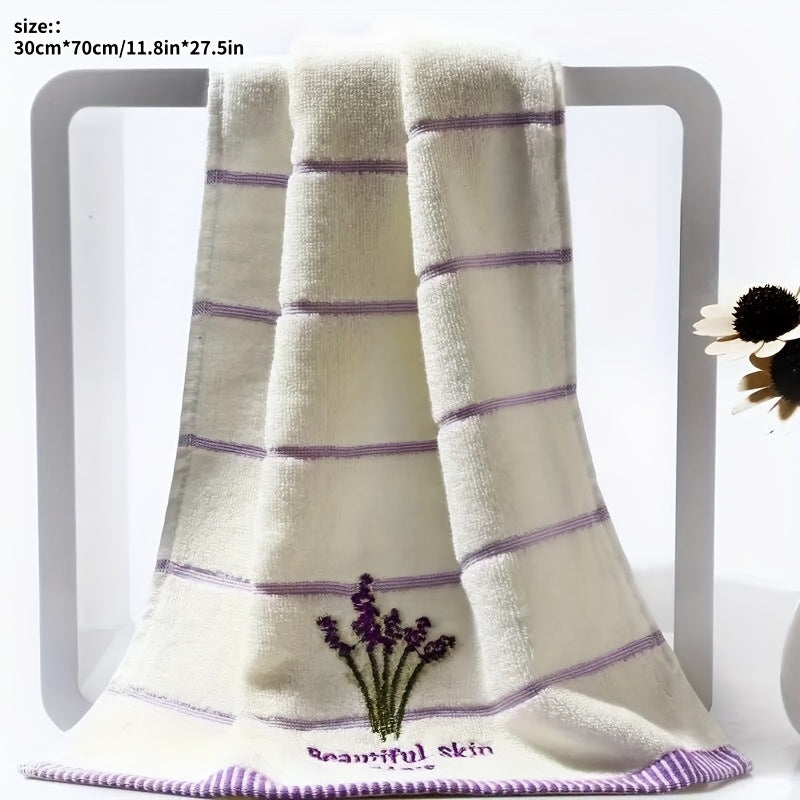 1pc Lavender embroidered cotton aromatherapy hand/face towel, size 30cm*70cm/11.8in*27.5in.