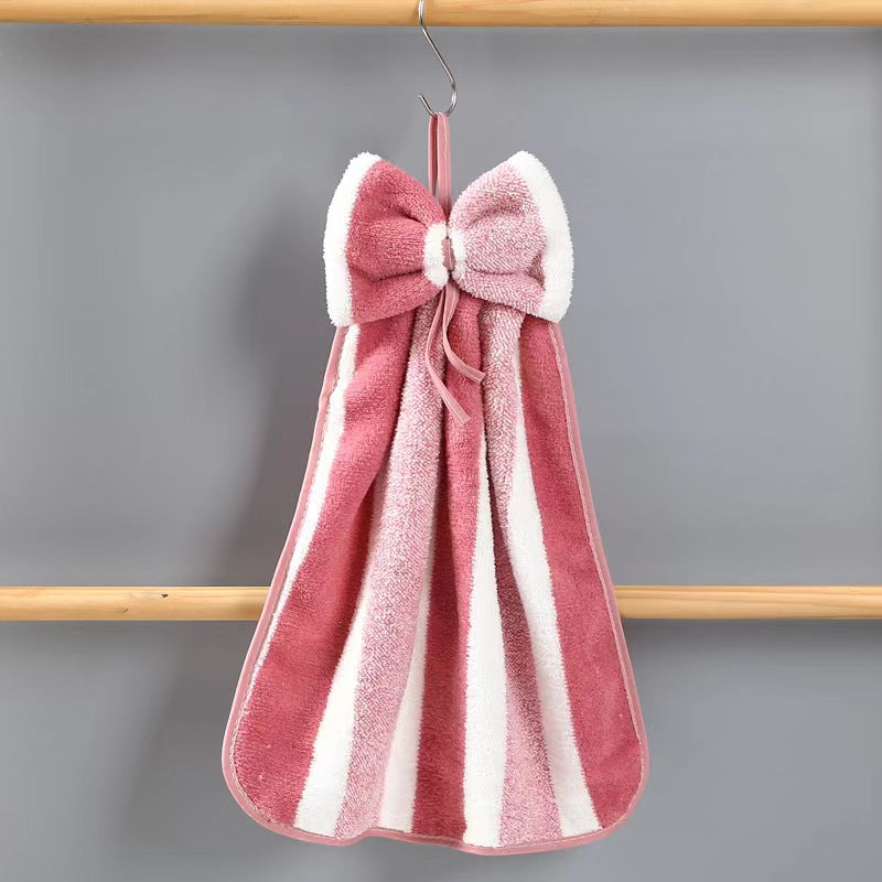 Coral velvet towel with stripes and bow design - 1pc.