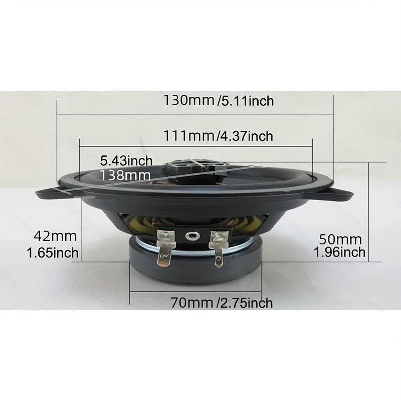 2 x 12.7 cm 4-way car coaxial speaker set with dust cover, audio cable, and full frequency door speaker.