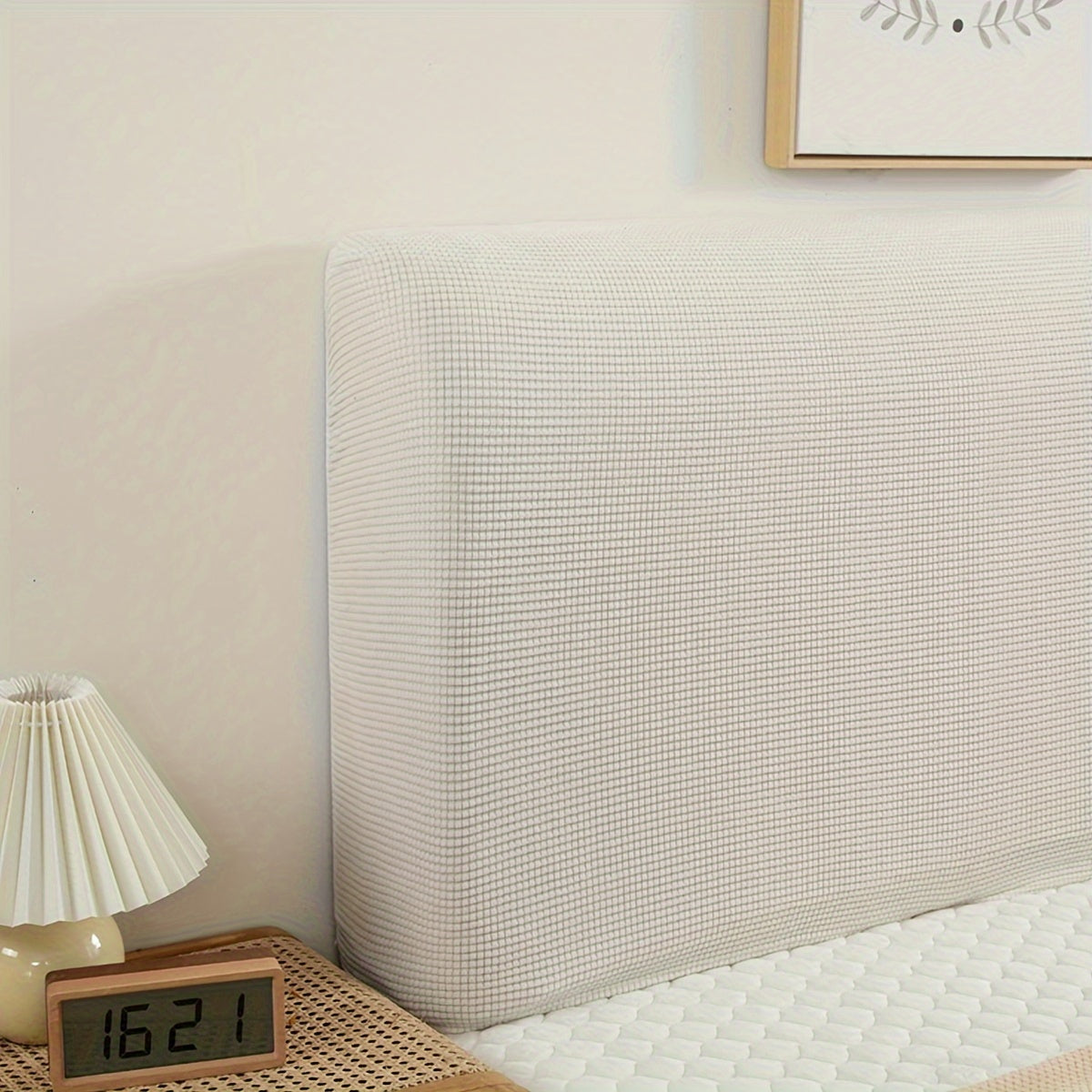 Machine washable bed headboard cover made of polyester fiber fill, inspired by macarons, featuring a soft and stylish corn texture.