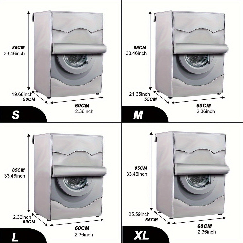 Front load laundry dryer cover protects washing machine from sun, dust, and water.