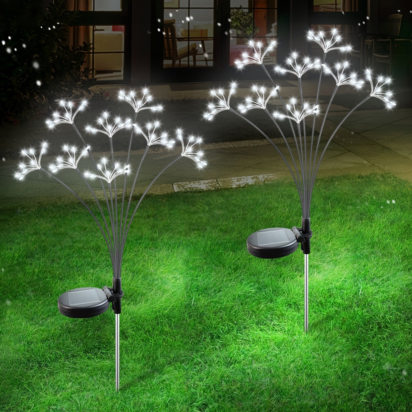 2-Pack YaaFen Solar Garden Lights with Starburst Fireworks Design, 160 LEDs, Energy-Efficient, Light Sensor Control, Polished Plastic Finish, Solar Powered with 600mAh Nickel Battery, for