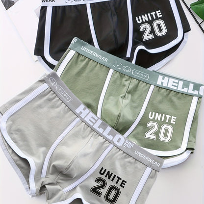 Men's casual cotton boxers briefs, mid-waist underwear.