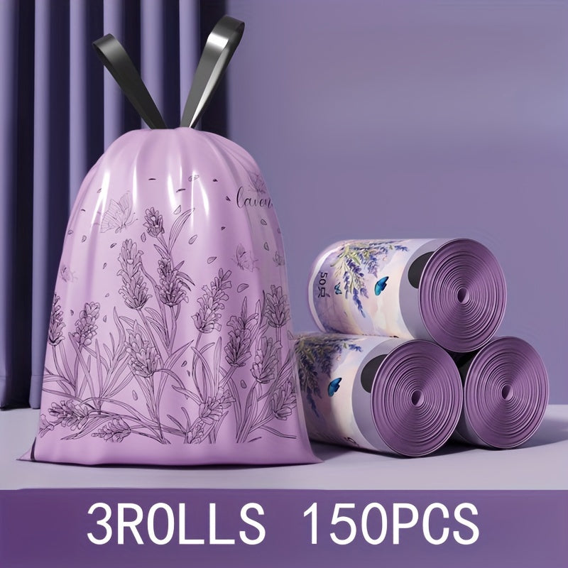 Thick Lavender-Scented Drawstring Trash Bags, 15.14 L - 50pcs, for Kitchen, Office, Home & Dining Room - Multipurpose Disposable Bags with Automatic Closing, Portable - 1 Roll