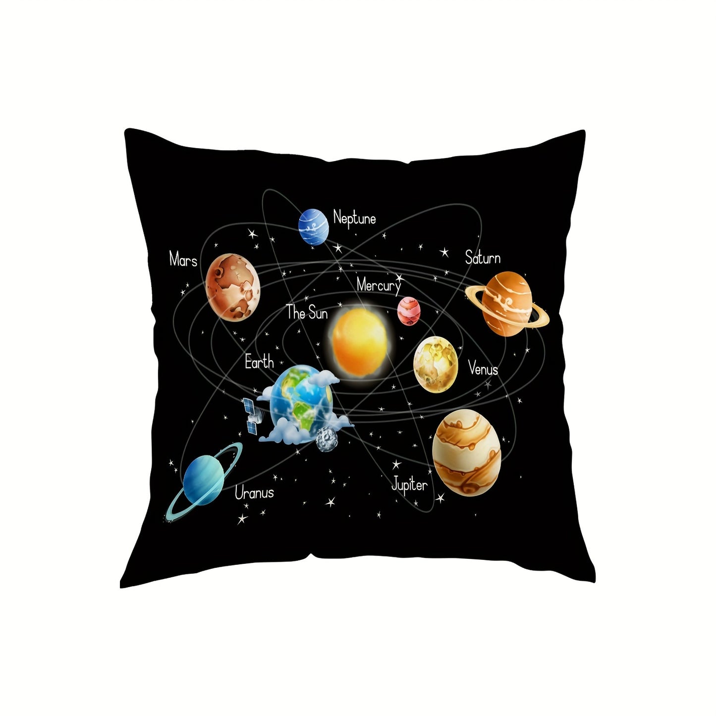 Solar System & Galaxy Starry Sky Plush Pillow Cover, 45.72x45.72 cm, Zippered Single-Sided Print, Machine Washable Polyester, Home Sofa & Bedroom Decor - Insert Not Included, Couch Pillows.