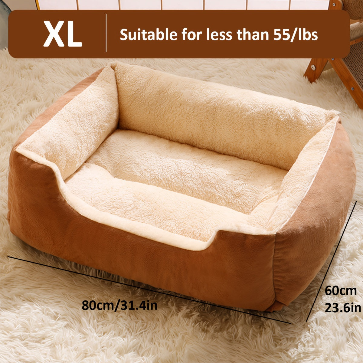 Cozy Plush Dog Bed with Elastic PP Cotton, Suitable for All Breeds - Various Sizes & Colors - Non-Assembled