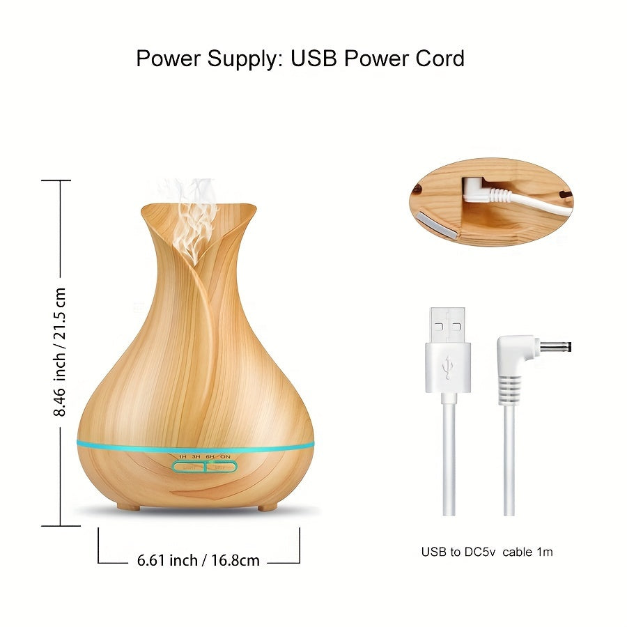 1pc Ultrasonic Humidifier with Aromatherapy, 550ml Capacity, LED Light, Dual Wood Grain Design, USB Powered, Water Level Cut-Off Protection, Timer Function, Quiet Operation, Cool Mist - Ideal for Bedroom, Office, Yoga - Made of Polypropylene & ABS