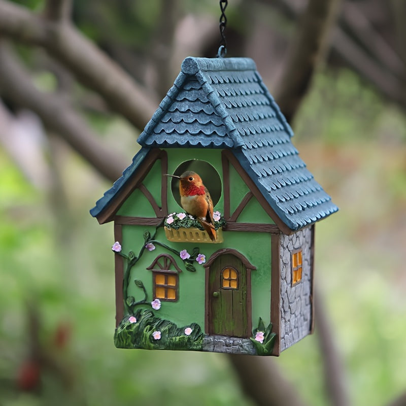 Outdoor hanging bird house suitable for outdoor decoration, hand-painted and rural in style.