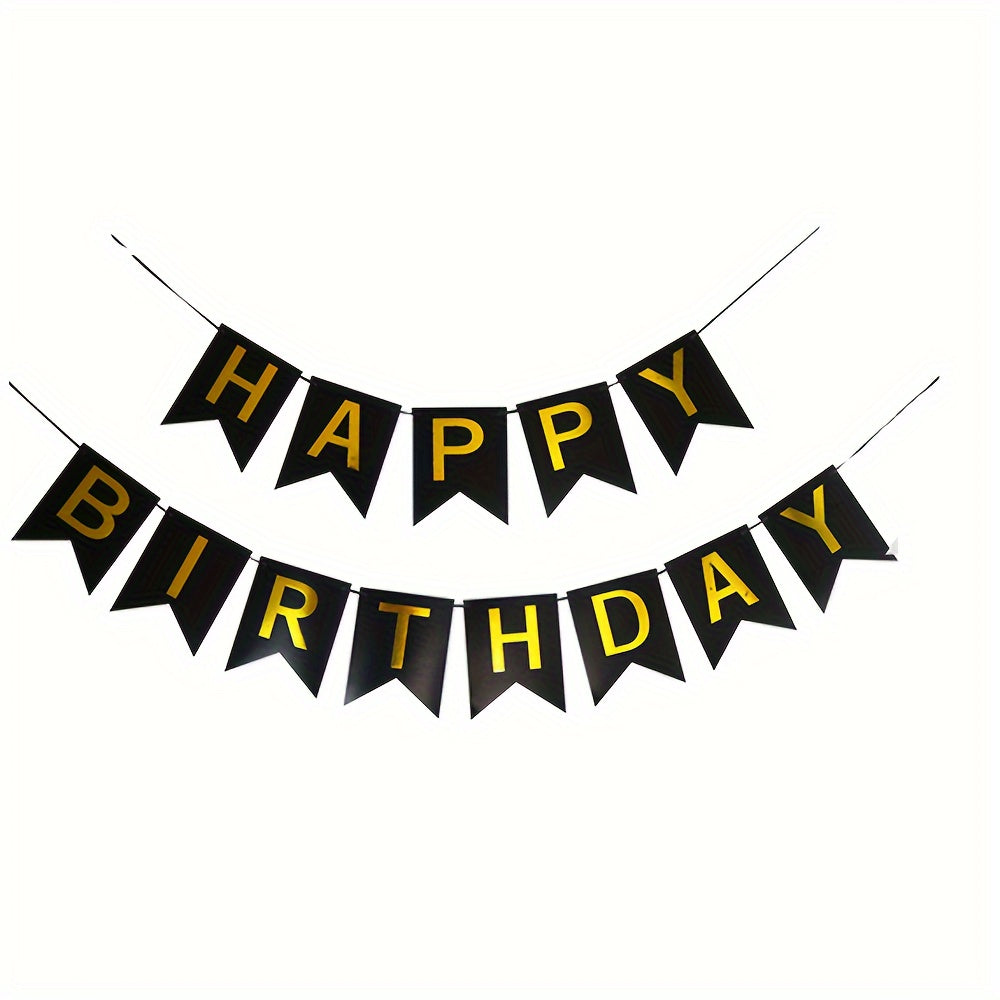 1 piece of English gilt Happy Birthday dovetail flag alphabet banner for birthday party decorated with triangle fish tail flag.