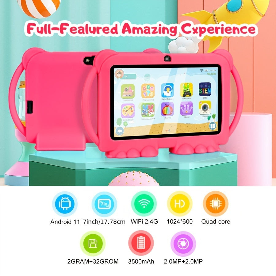 17.78 cm Kids Tablet with 32GB ROM, 2GB RAM, Android 11.0, 2.4G WiFi, GMS, Eye Protection Screen, Parental Control, Education APP, Dual Camera, Shockproof Case, Games, Ramadan gifts