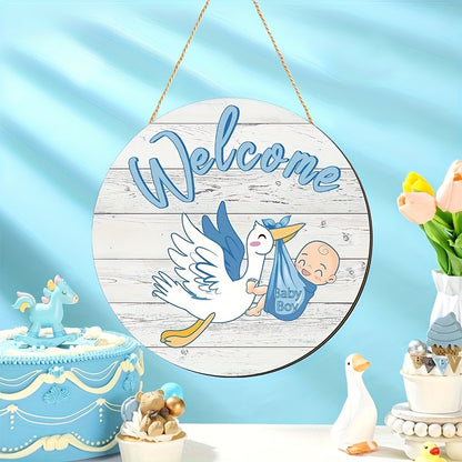 Handcrafted wooden welcome sign for boys, perfect for nursery room or hospital door. Charming gender reveal decor, great gift idea.