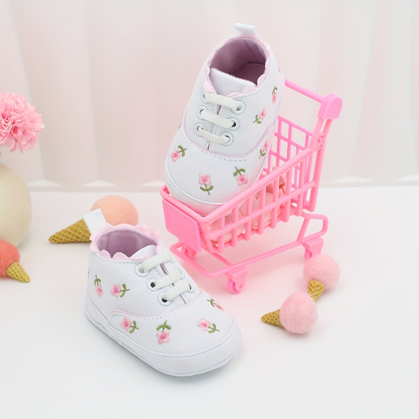 RABEISIR Floral Baby Girl First Walker Shoes in various colors, with soft sole Mary Jane style for parties and leisure activities.