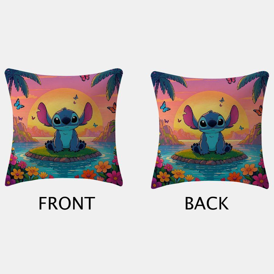 Two-pack polyester throw pillow covers featuring Disney Stitch and Angel themes, measuring 45.72x45.72 cm. These decorative cushion cases are perfect for adding a touch of whimsy to your sofa, living room, or outdoor decor.