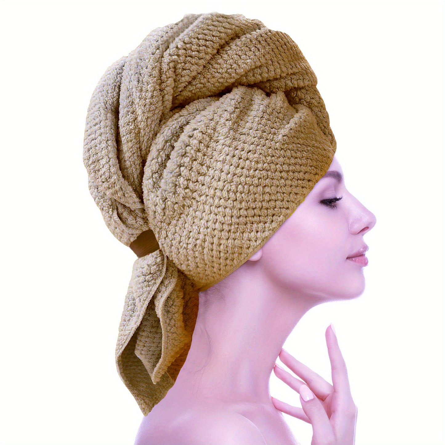 Large microfiber hair towel with elastic band, anti-frizz, quick-dry, ultra soft, 23x41in.