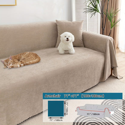 Multi-season, pet-friendly sofa cover with minimalist design protects against scratches, machine washable, ideal for L-shaped and single-seat sofas.