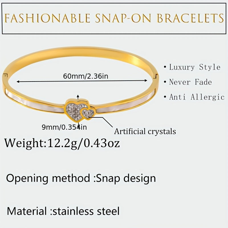 Elegant Gold-Plated Stainless Steel Bangle adorned with Rhinestone Accents - A Versatile and Luxurious Accessory for Both Casual Wear and Gifting