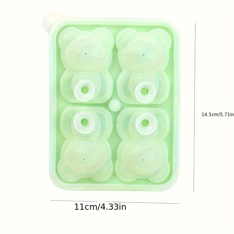 Novelty Silicone Bear Ice Cube Trays with Lid - Fun Cartoon Ice Ball Maker, Flexible Pop Molds for Ice Cream, Food Grade Material, Easy Release Mold for Whiskey, Cocktails, and Homemade Treats