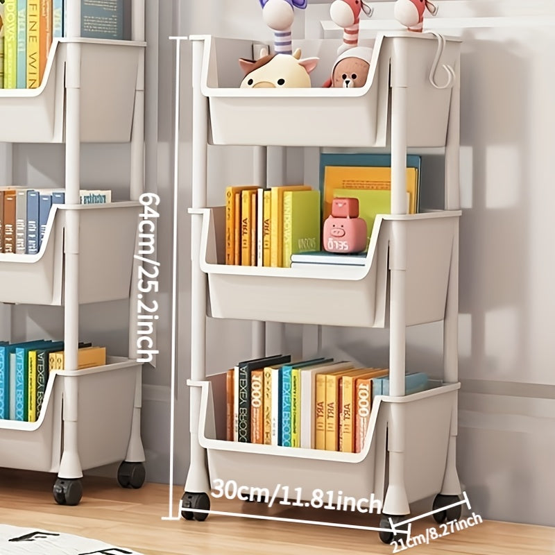 Versatile White Plastic Organizer Rack with Wheels - No Assembly Required! Perfect for Kitchen, Bathroom, and Home Storage - Ideal for Books, Snacks, and Household Items