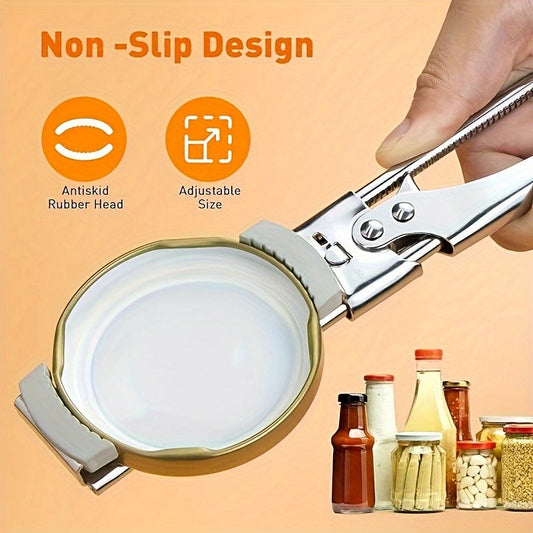 Multi-functional Stainless Steel Jar Opener - Easily Adjustable, Anti-Slip Handle for Effortless Opening of Jars & Bottles - Ideal for Outdoor Dining, Must-Have Kitchen Tool